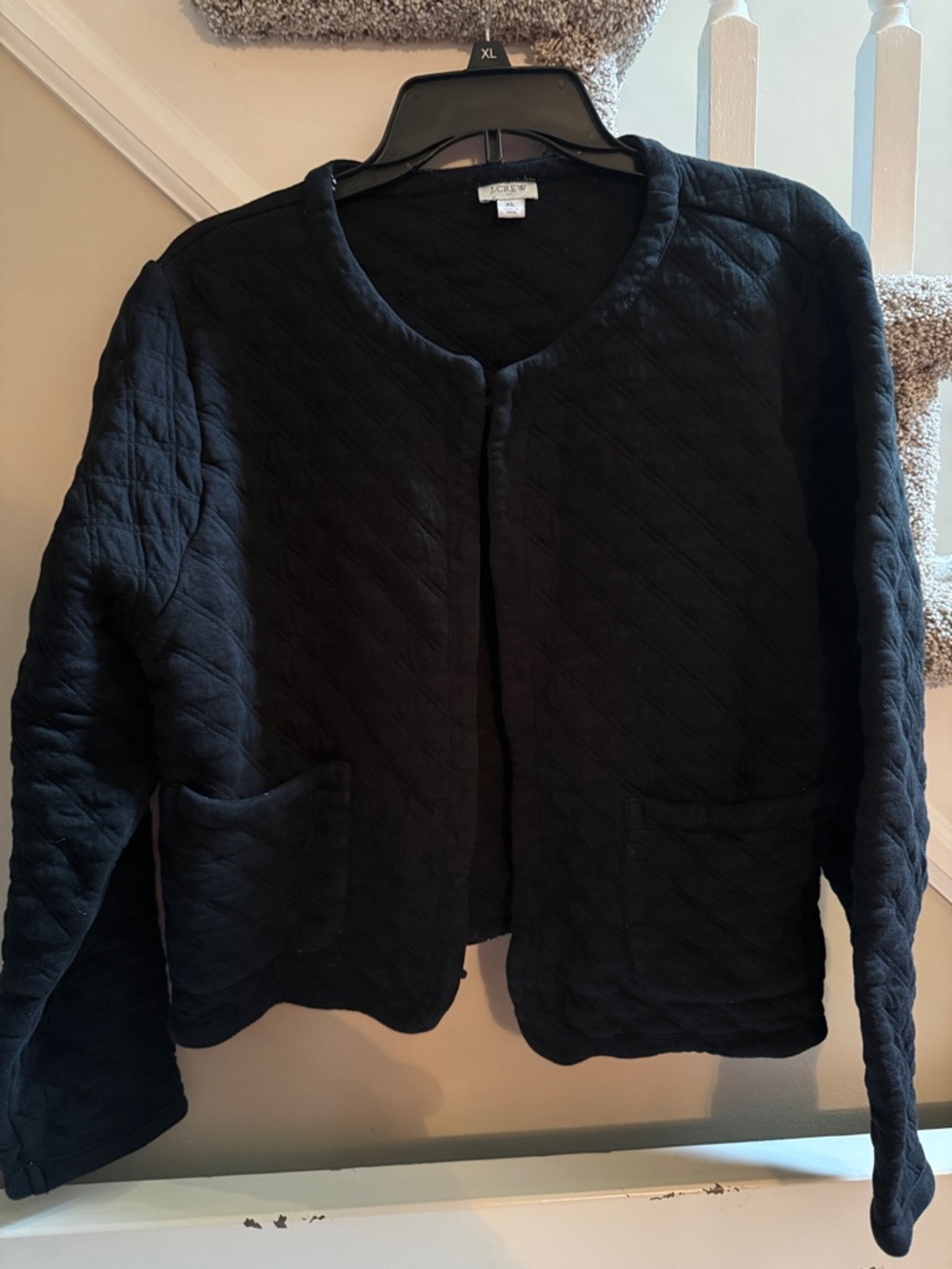 J. Crew Black Quilted Collarless Blazer Jacket